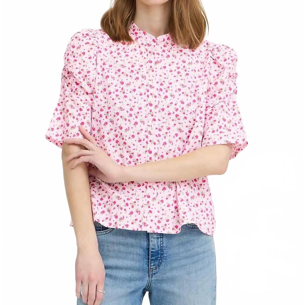 NEW ICHI finley floral blouse in light pink azalea flower